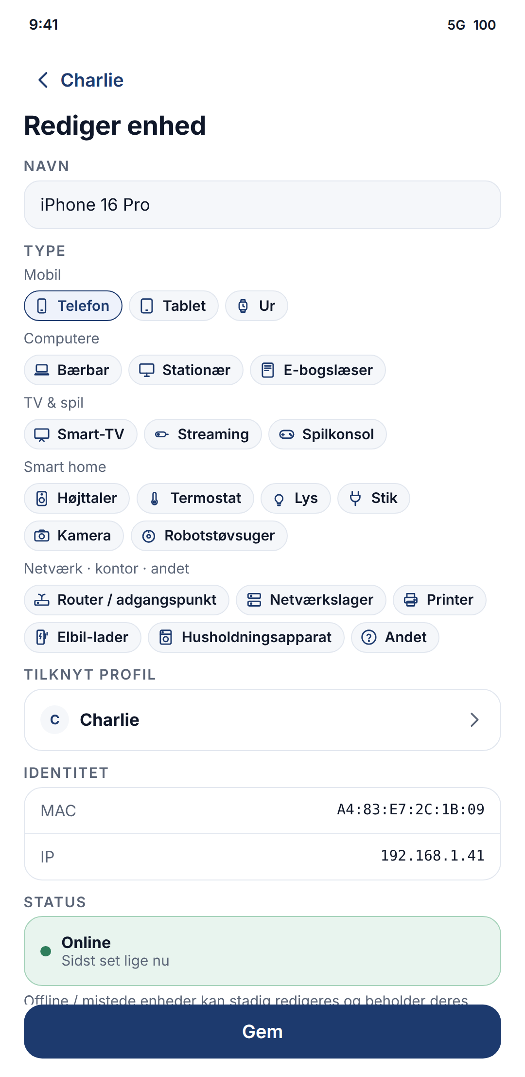 Rediger enhed
