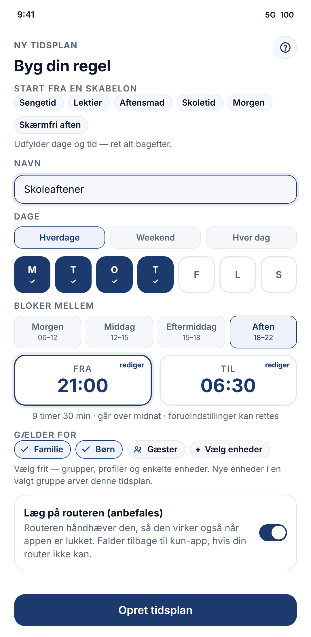 Opret tidsplan